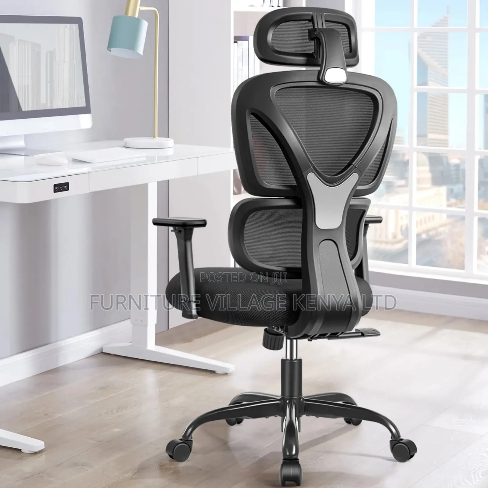 Office Chair; Black Orthopedic High- Back Office Chair