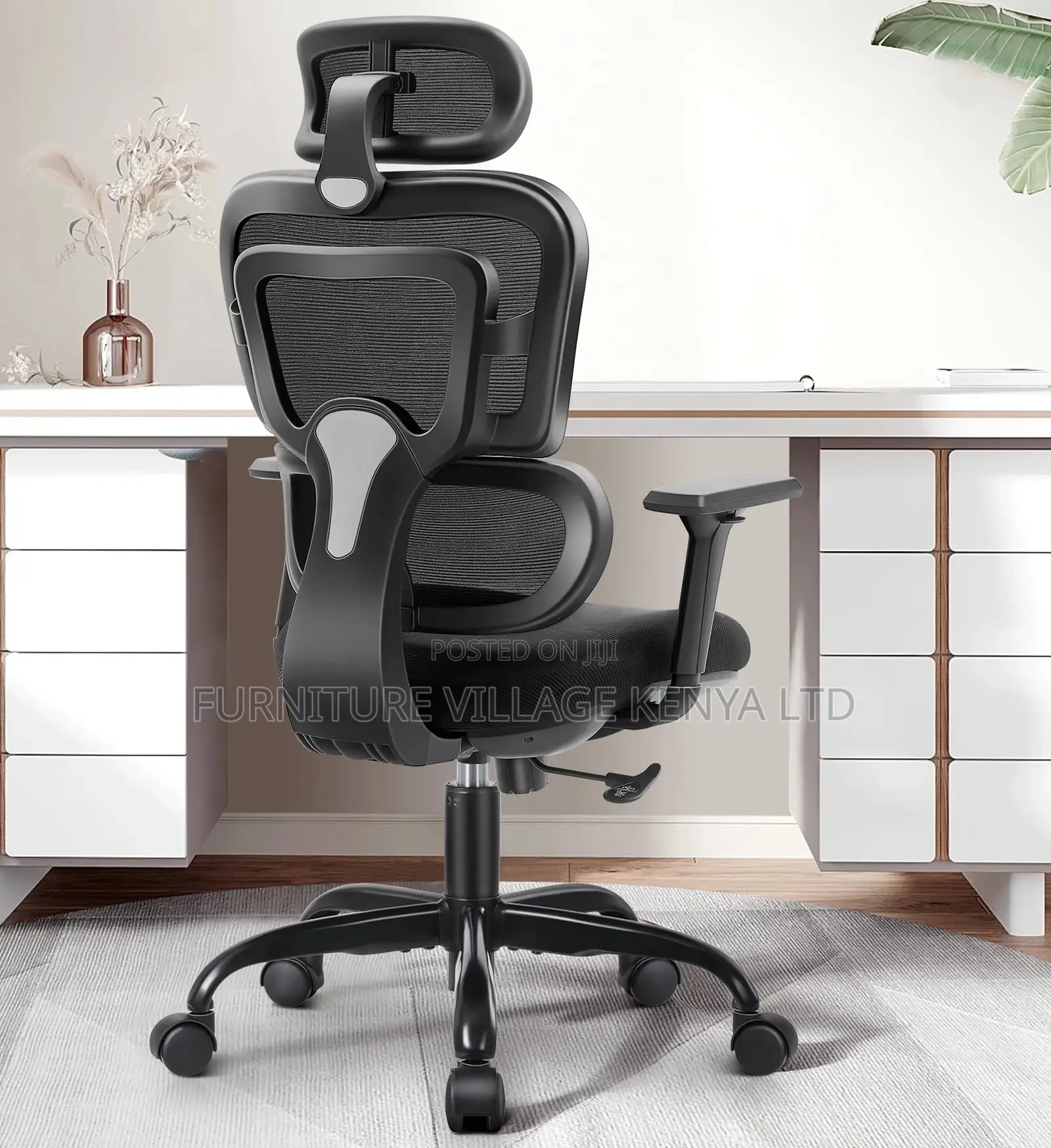 Office Chair; Black Orthopedic High- Back Office Chair