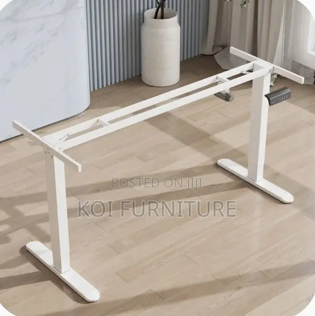 Office Desk; Compact 140cm Brown Height Electric Office Desks