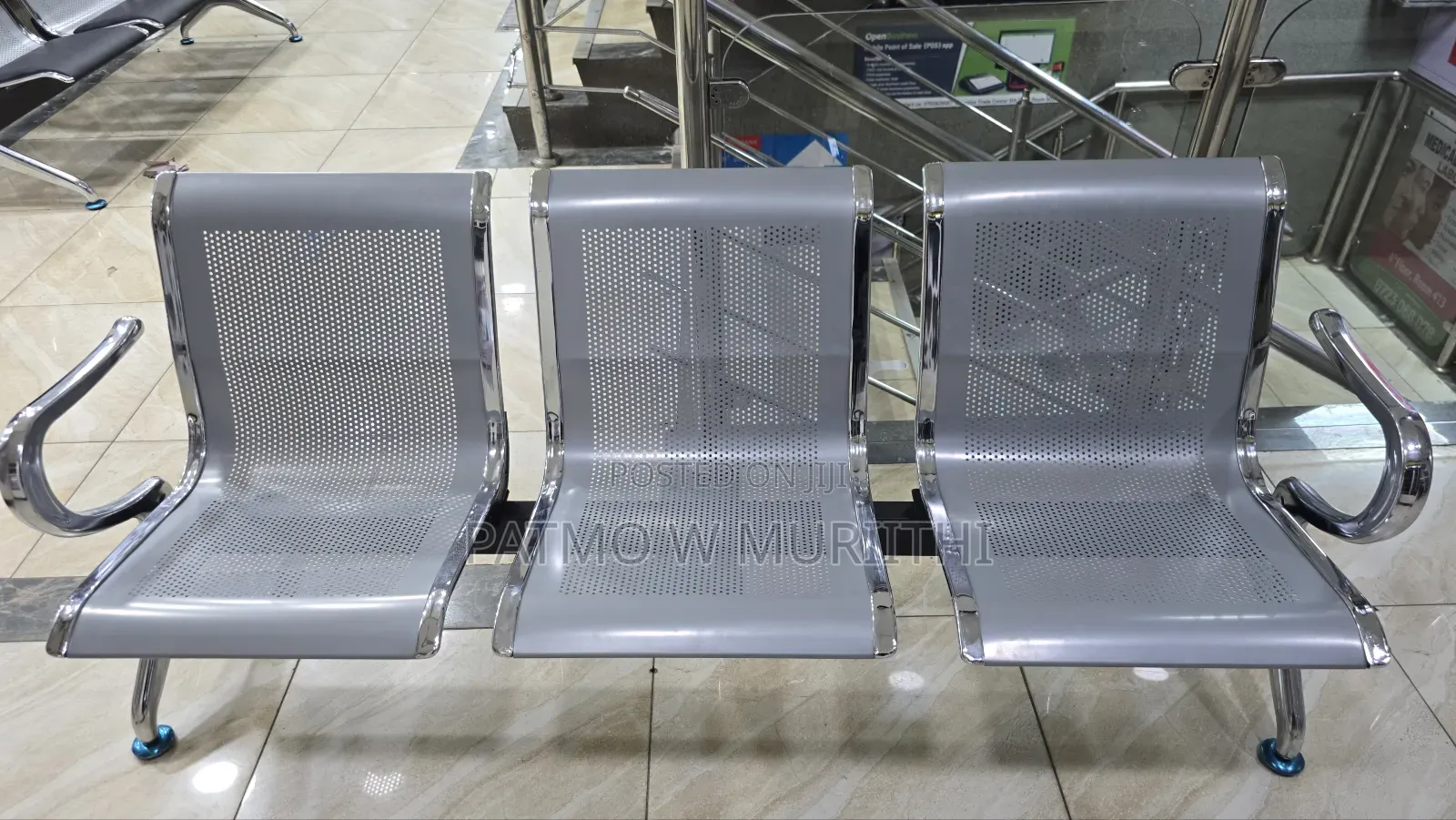 Visitor Chair/Waiting Bench/3-Seater Metallic Reception Waiting Bench