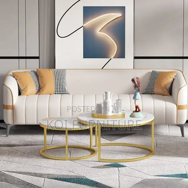 Coffee Table : Set of 2 Nesting Coffee Tables With Marble-Effect Top