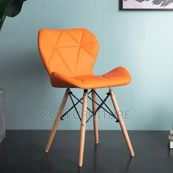 Home Chair; Leather Padded Eames Wooden Base Dining Chair