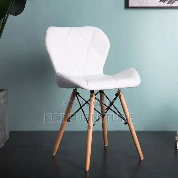 Home Chair; Leather Padded Eames Wooden Base Dining Chair