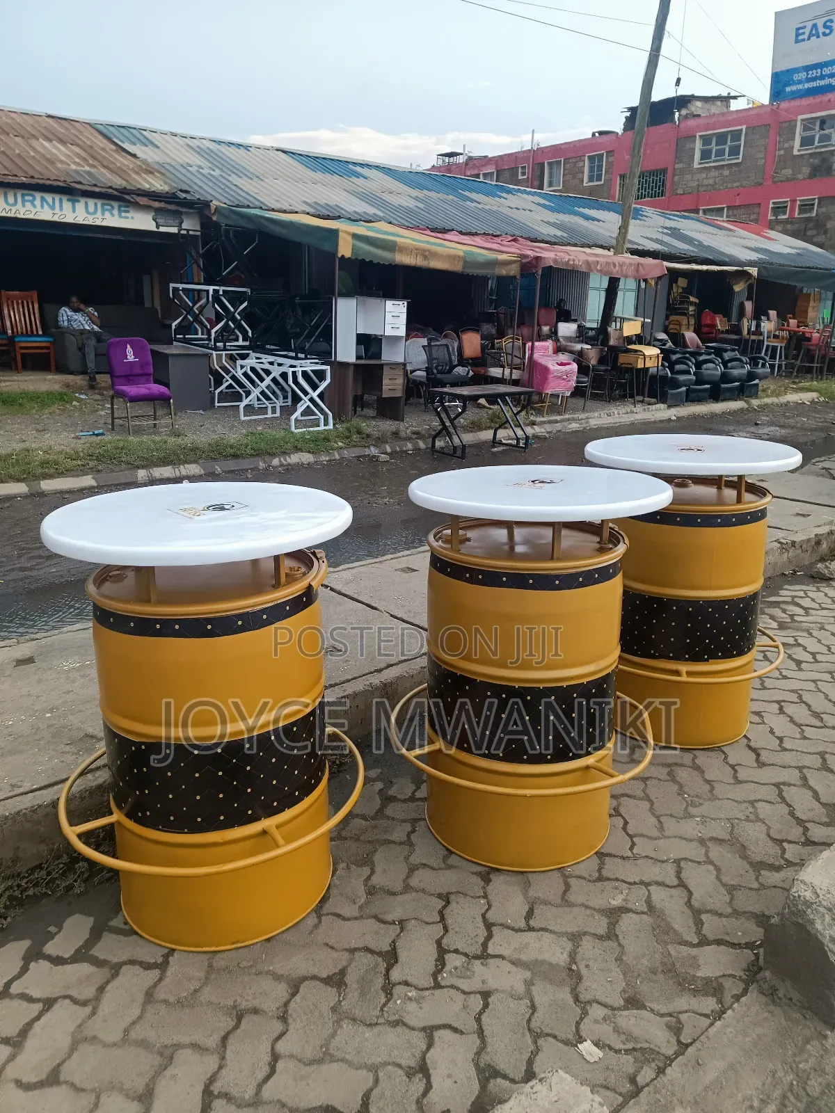 Bar High Drum Tables, With Wallpaper Deco
