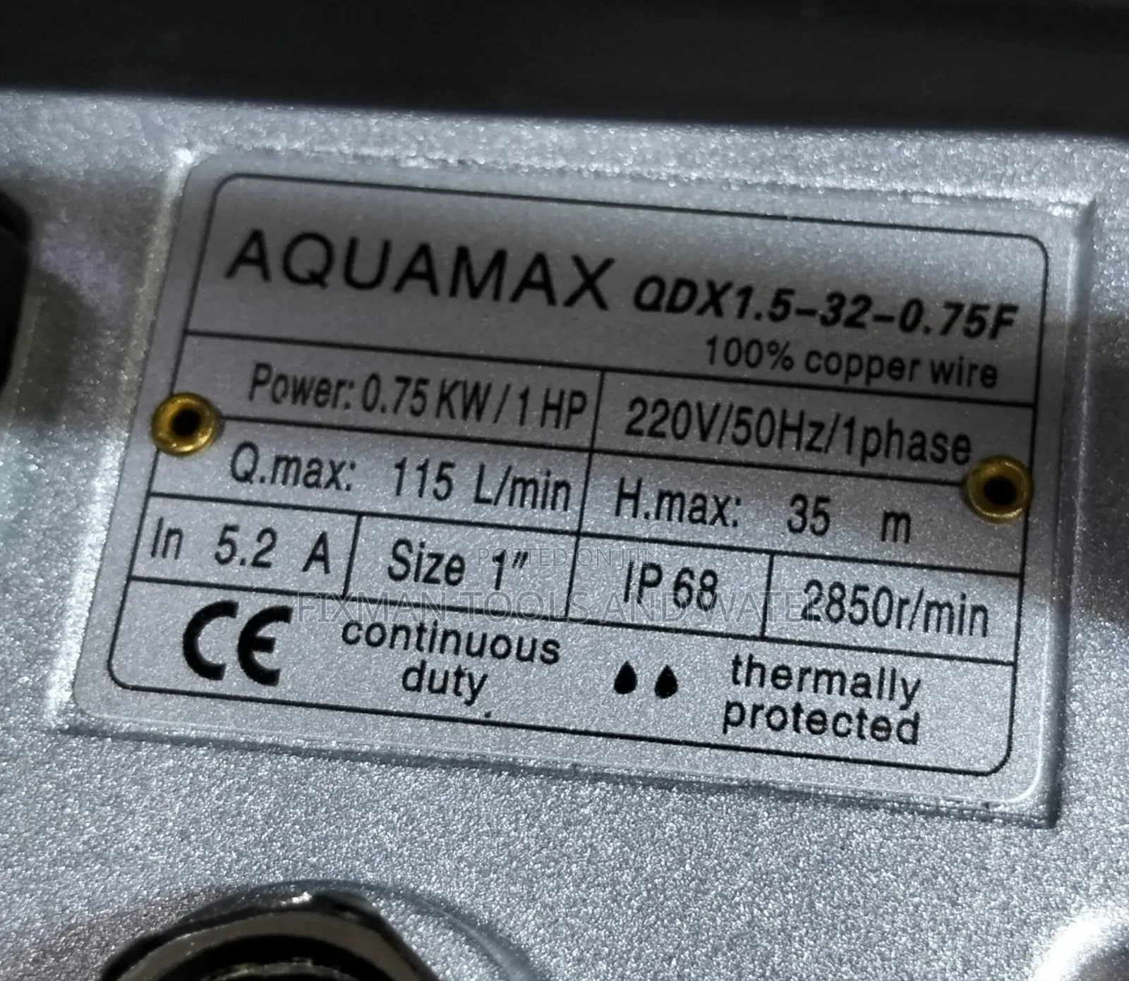 New Aquamax QDX Water Pump 1 Hp 750w 35m 115l/Min All Purpose Use