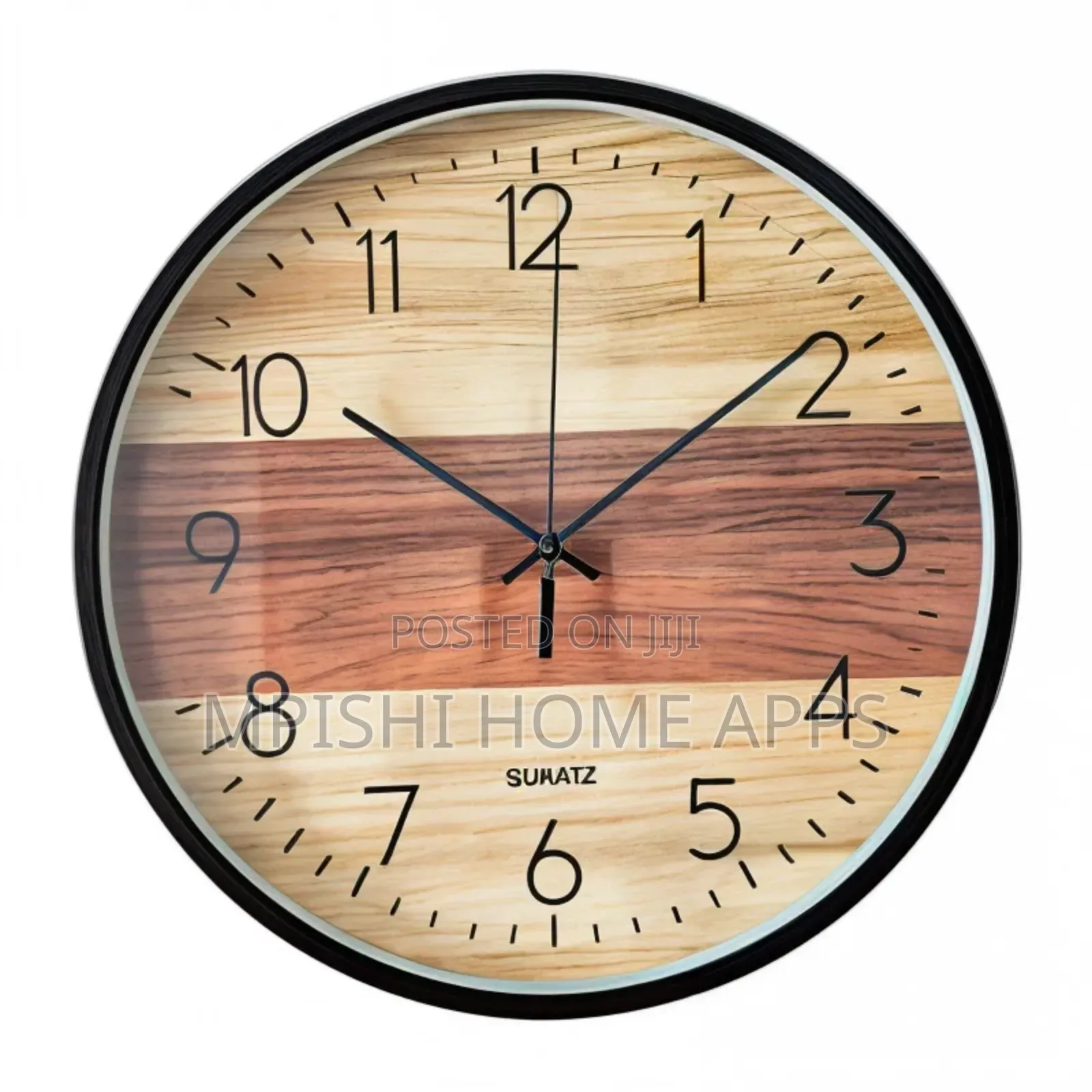 30cm Round Wall Clock With Woodgrain-Style Face