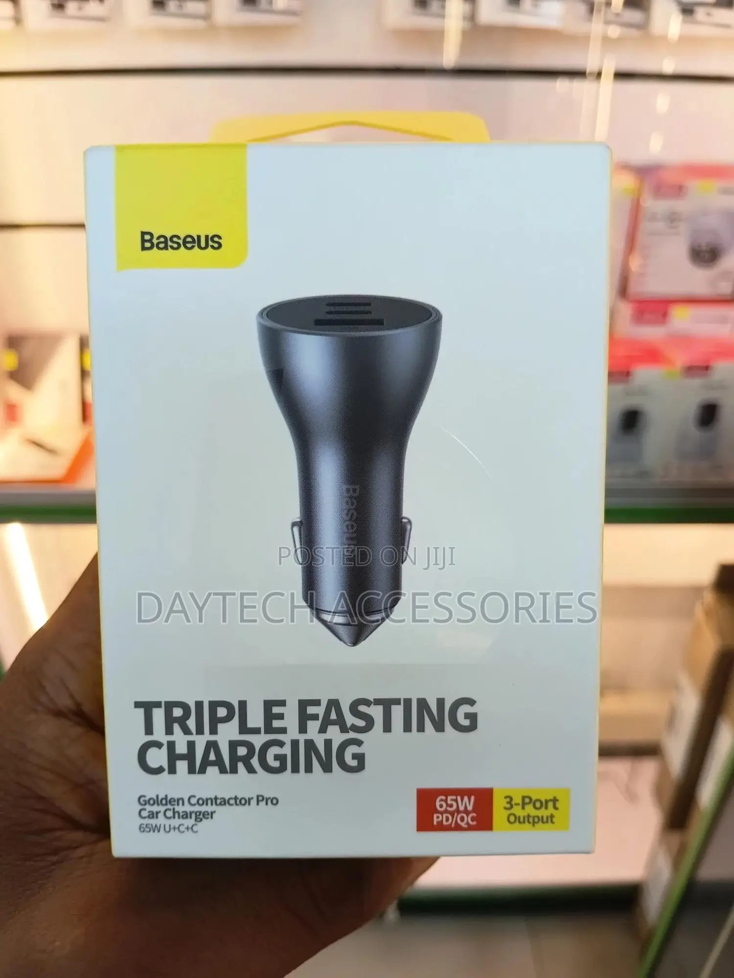 The Baseus Golden Contactor Pro 65w Triple Fast Car Charger.
