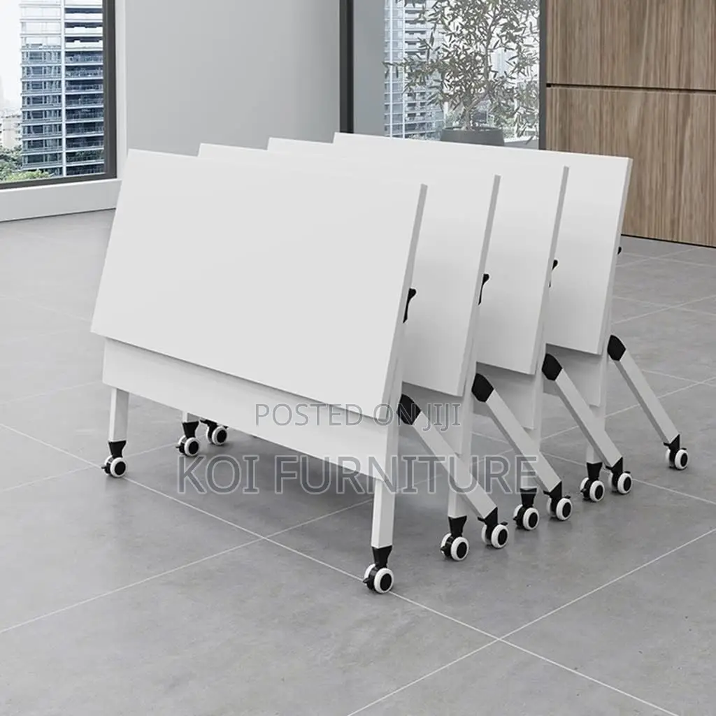 Office Desk : 1.2m Modern White Foldable Training Table,