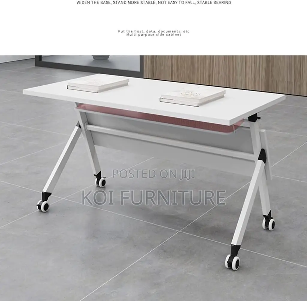 Office Desk : 1.2m Modern White Foldable Training Table,