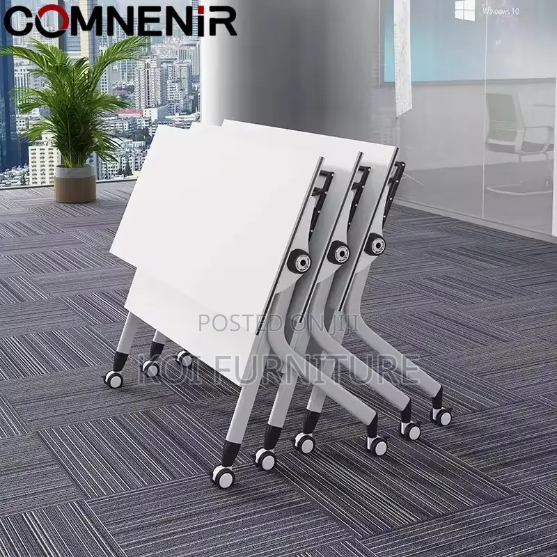 Office Desk : 1.2m Modern White Foldable Training Table,