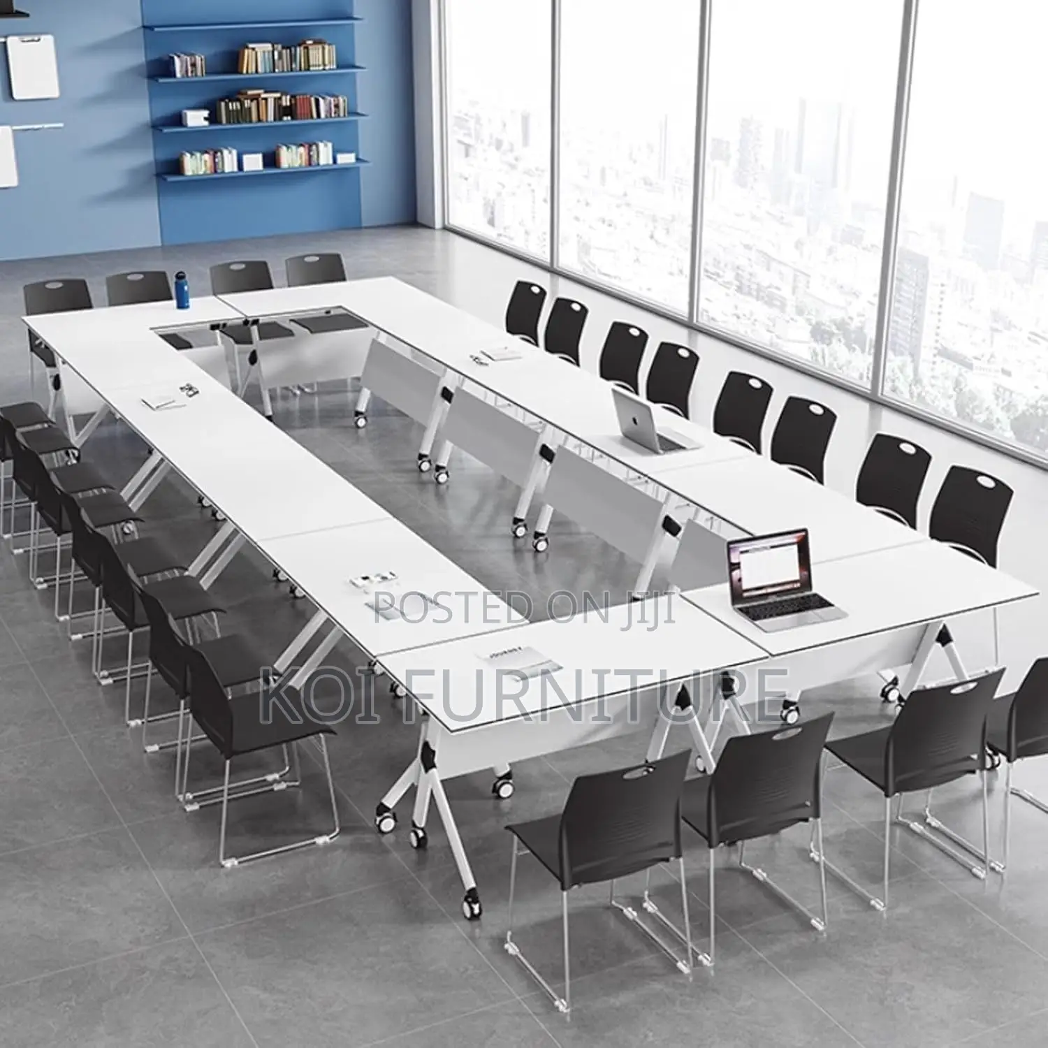 Office Desk : 1.2m Modern White Foldable Training Table,