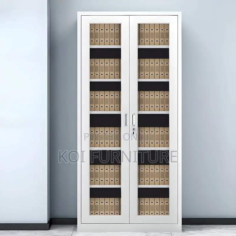 Office Cabinet; Two Doors Gray Steel Metallic Document Cabinet