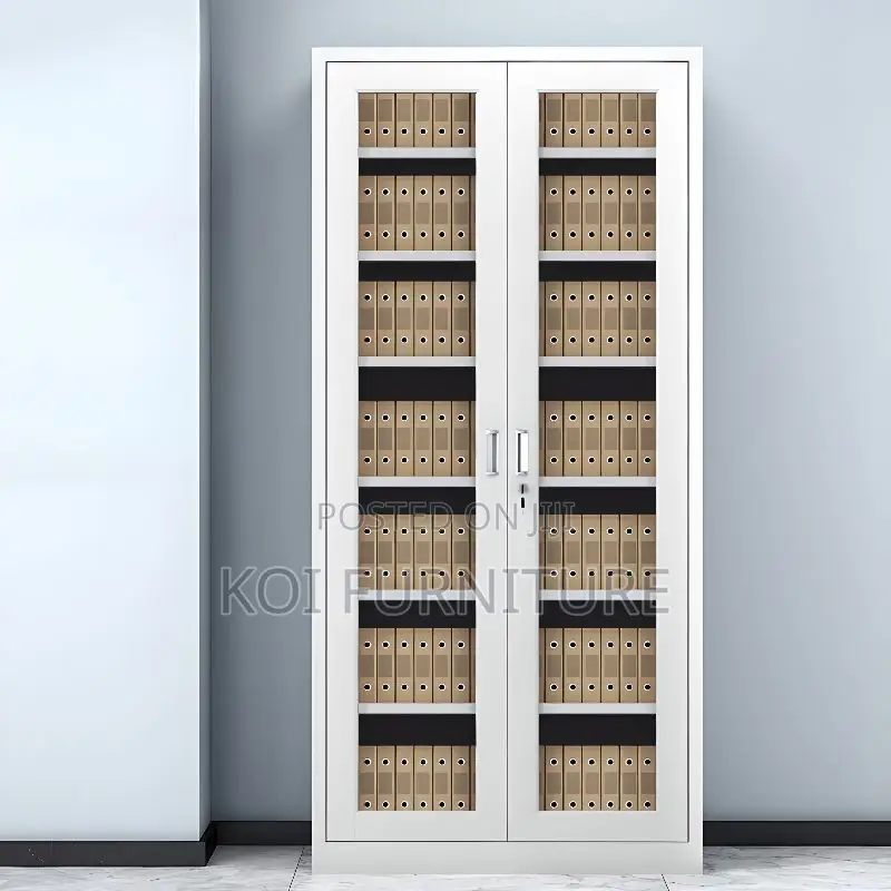 Office Cabinet; Two Doors Gray Steel Metallic Document Cabinet
