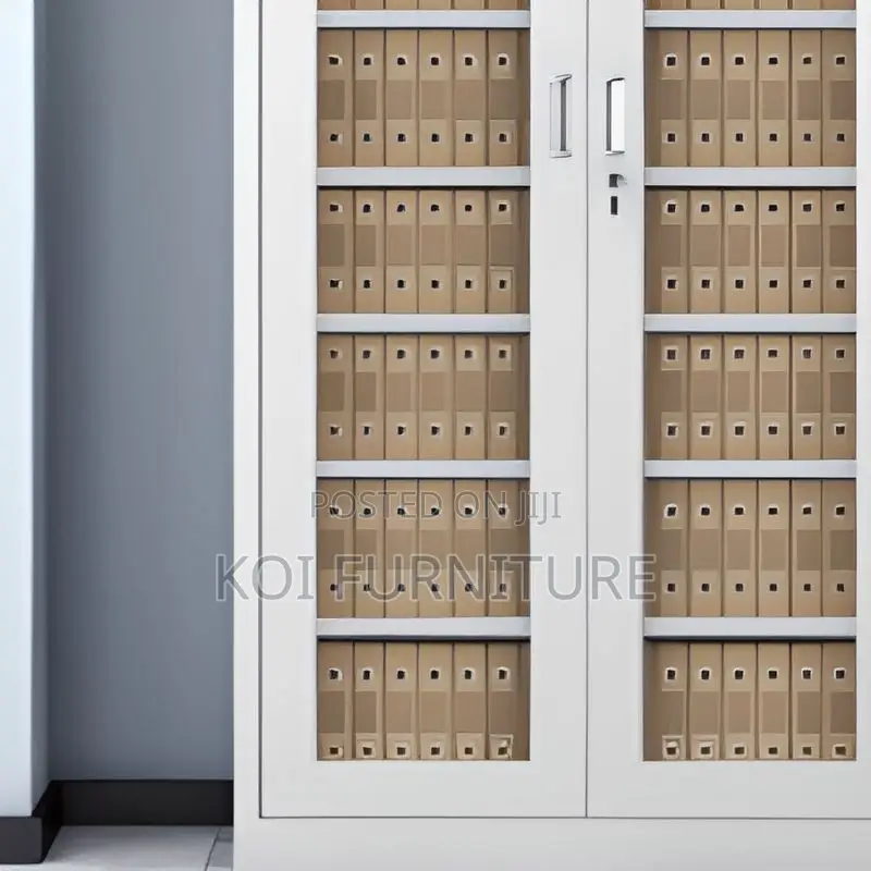 Office Cabinet; Two Doors Gray Steel Metallic Document Cabinet