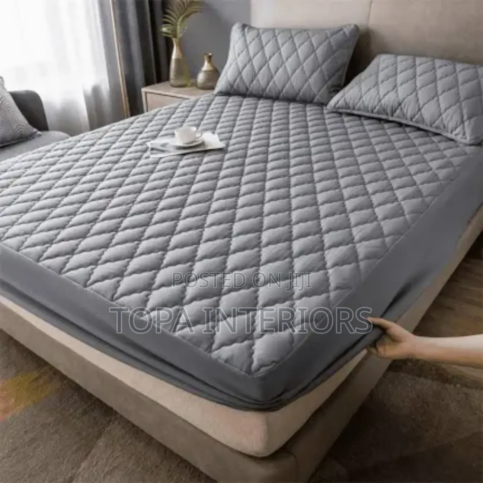 6x6 Size Grey Fitted Quilted Waterproof Mattress Covers
