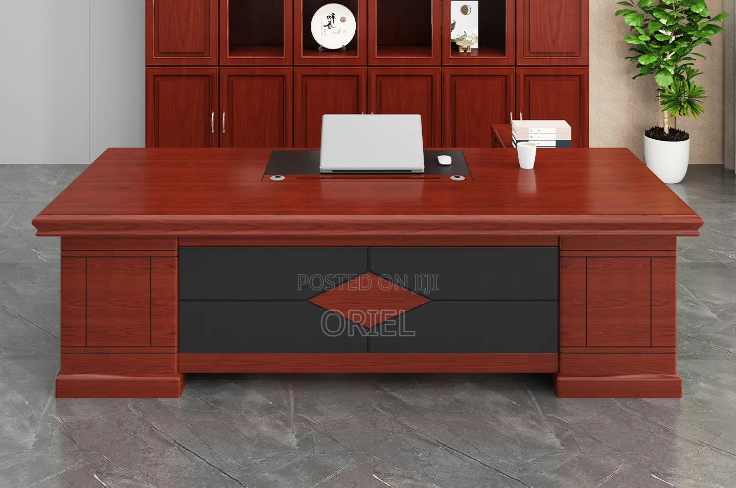 Office Desk : L-Shaped Mahogany Office Executive Desk