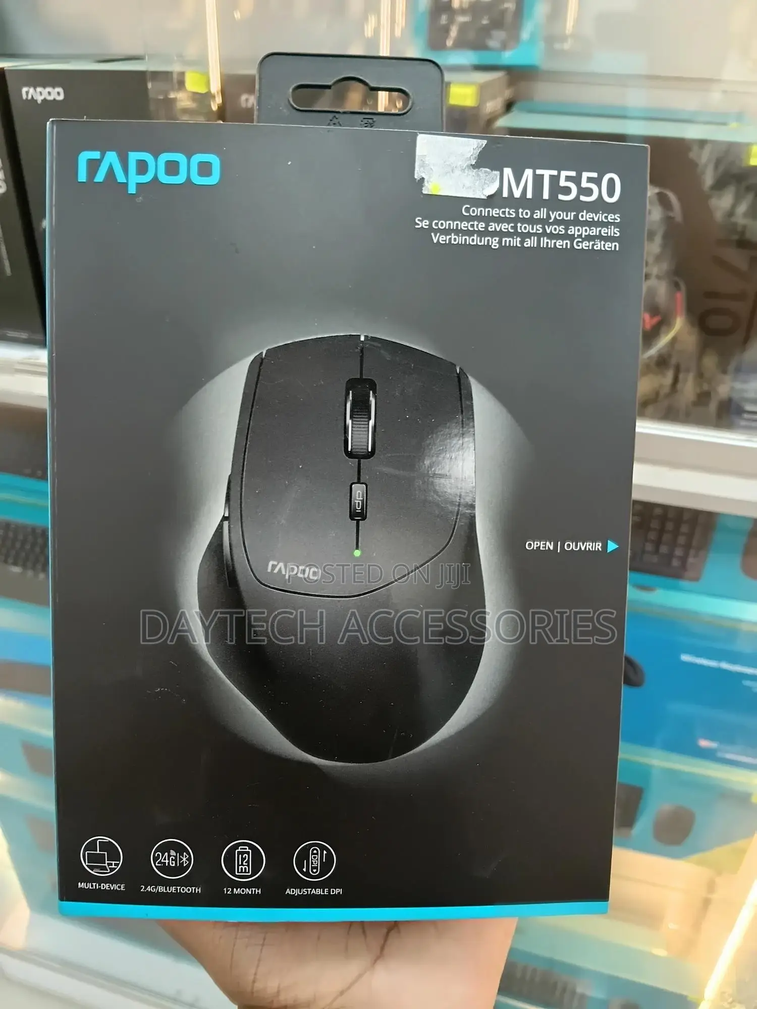 This Is a Rapoo Mt550 Multi-Mode Wireless Mouse.