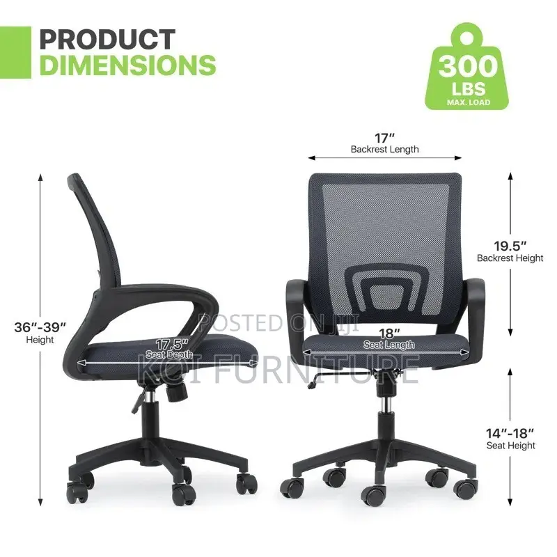 Office Chairs; Ergonomic Mid Back Swivel Clerical Office Chair