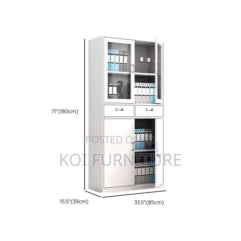 Office Cabinet; Two Doors Steel Grey Vertical Filing Cabinet