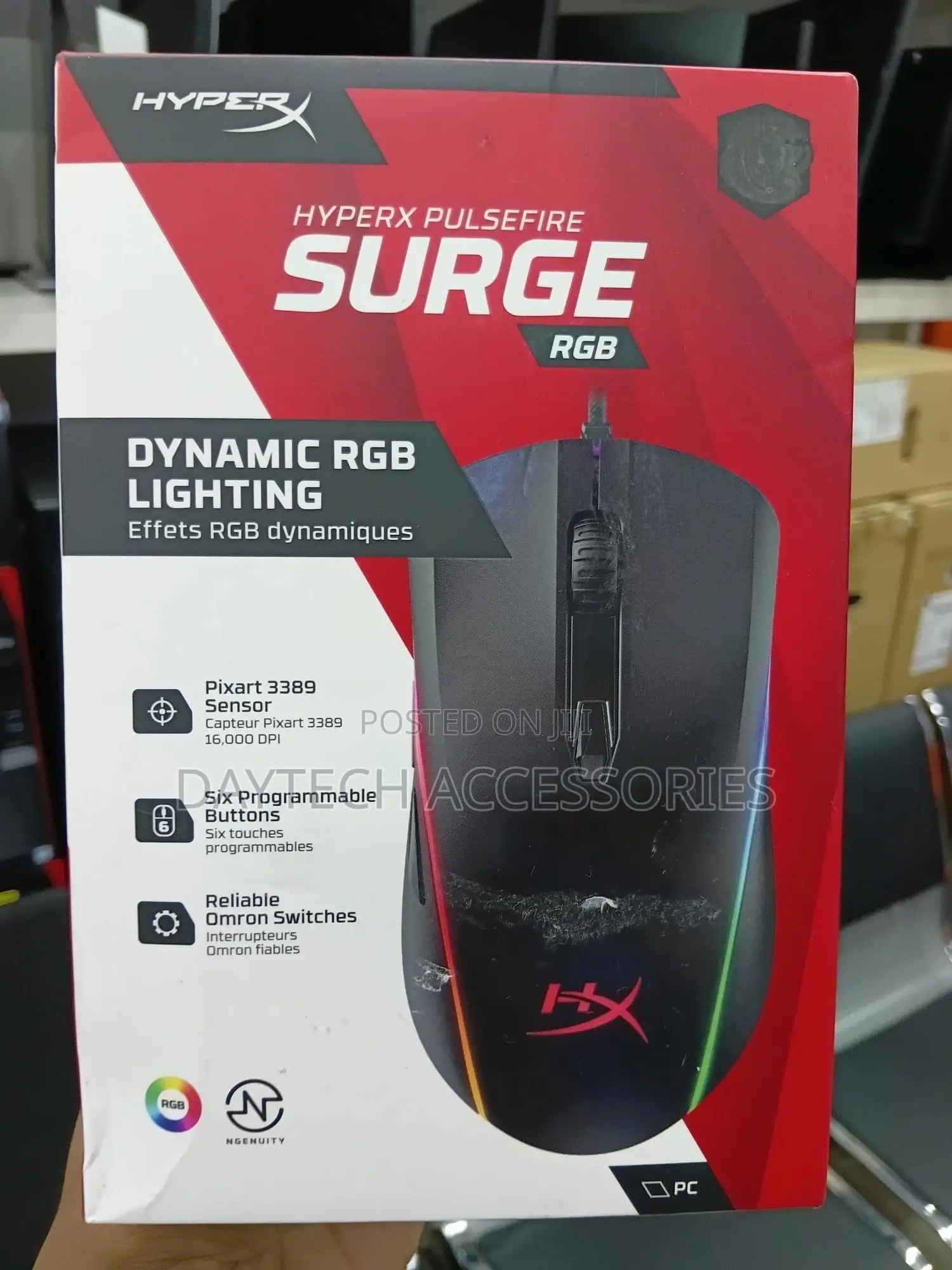 Hyperx Pulsefire Surge Wired Optical Gaming Mouse With RGB Lighting.