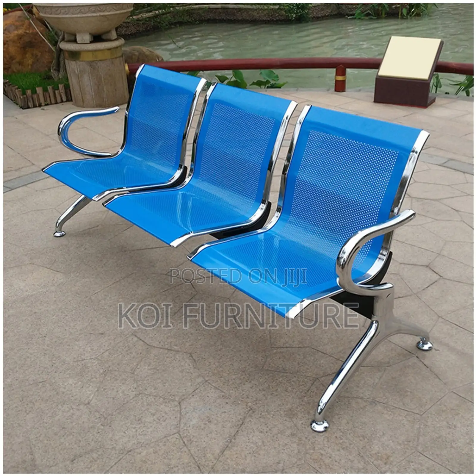 Office Benches; Three Seaters Metallic Blue Reception Hospital Bench