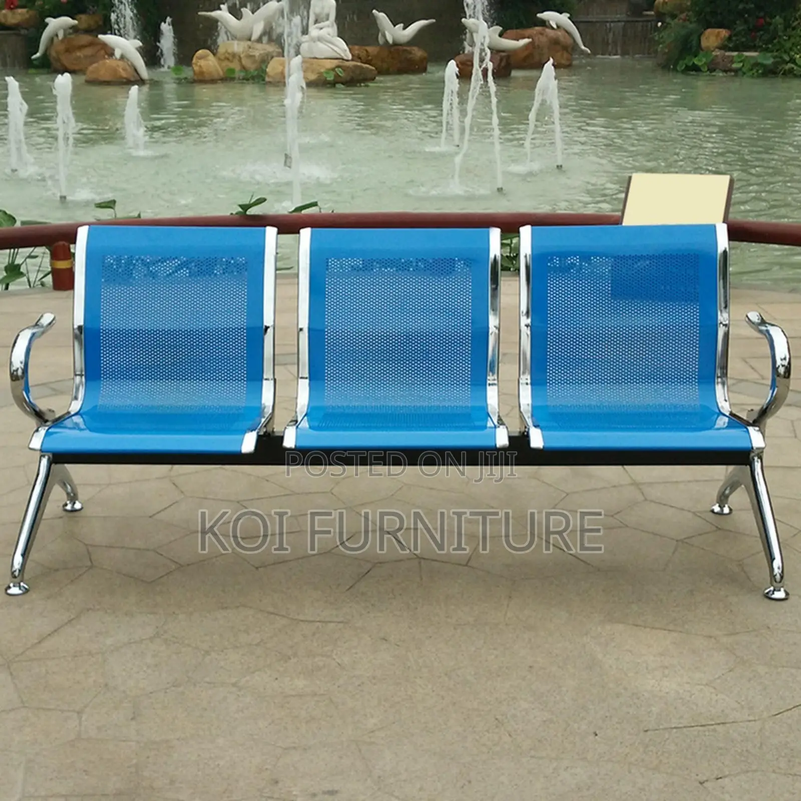 Office Benches; Three Seaters Metallic Blue Reception Hospital Bench