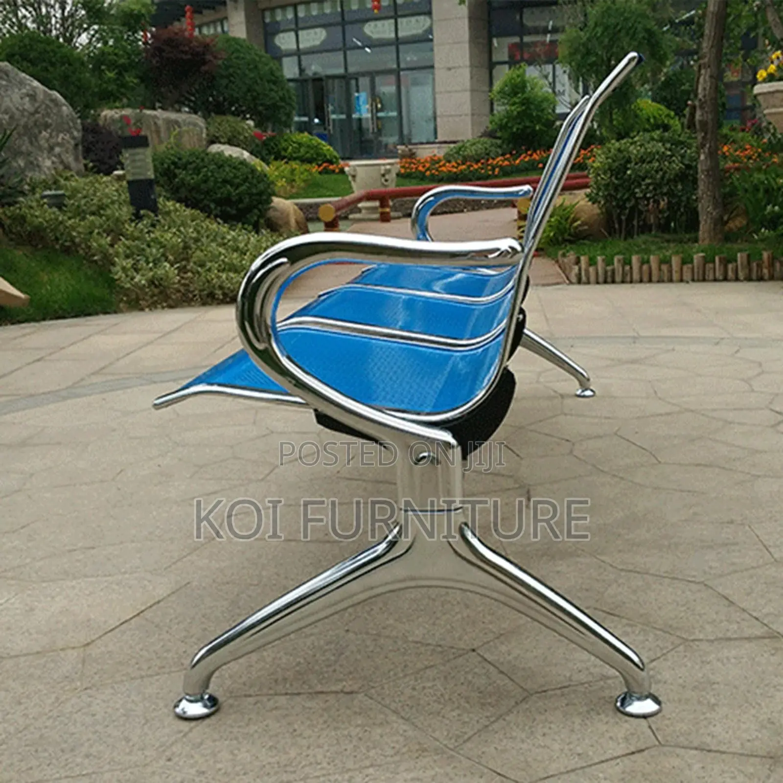 Office Benches; Three Seaters Metallic Blue Reception Hospital Bench