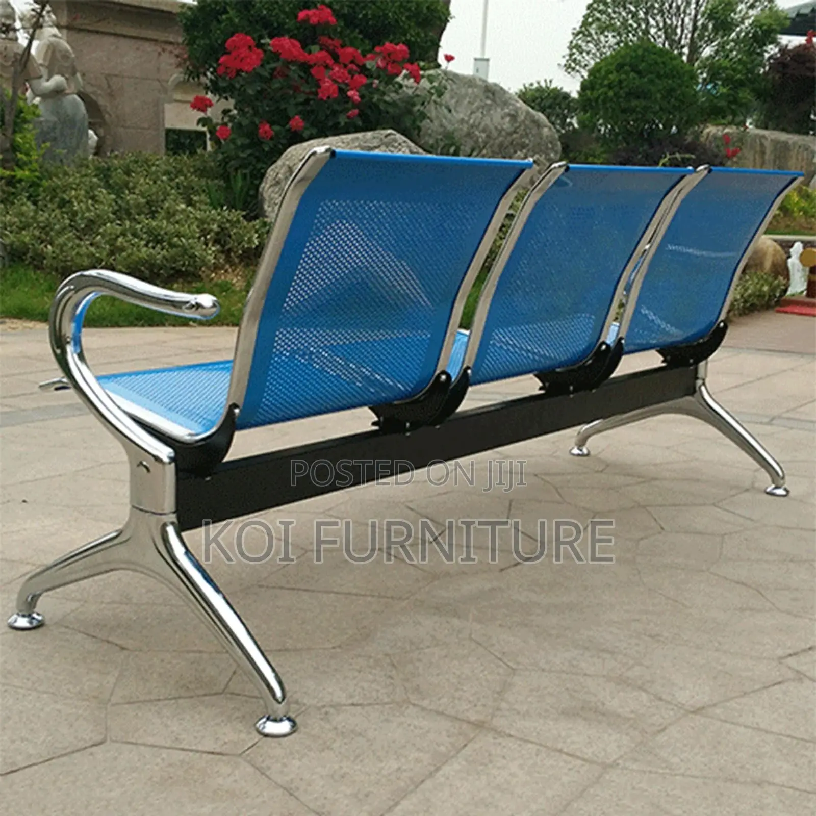 Office Benches; Three Seaters Metallic Blue Reception Hospital Bench