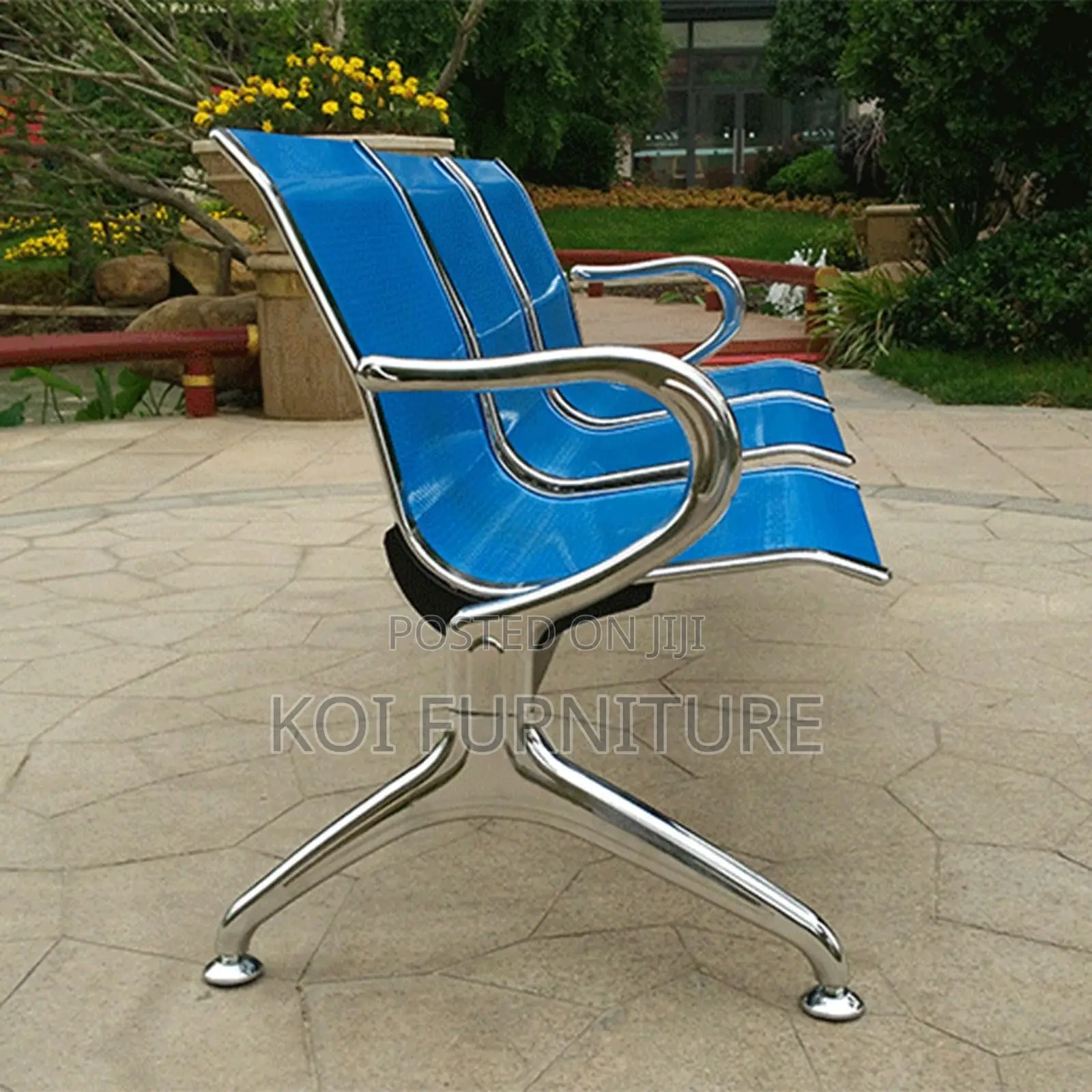 Office Benches; Three Seaters Metallic Blue Reception Hospital Bench