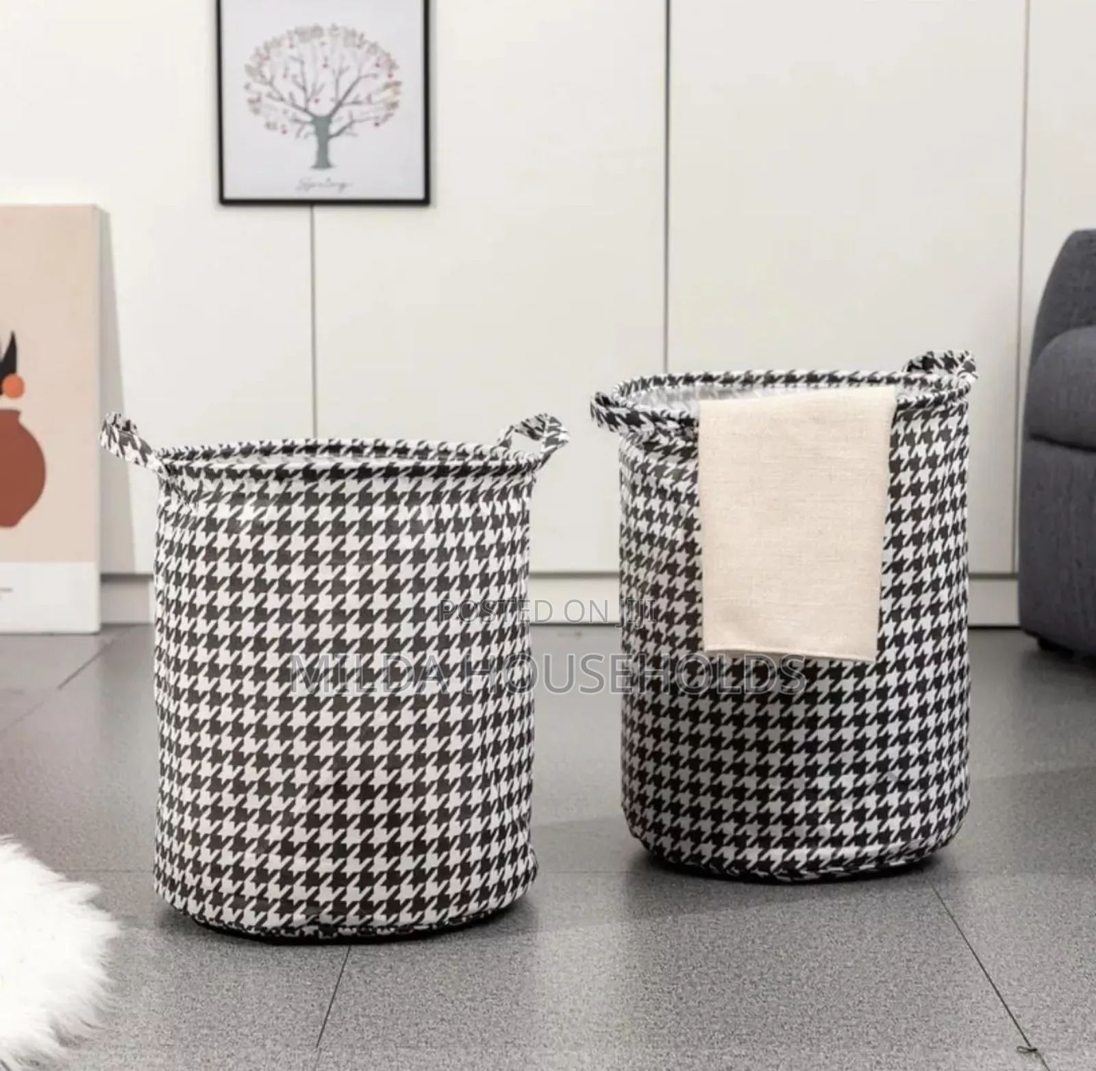 Foldable Houndstooth Laundry Hamper.
