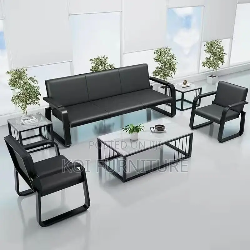 Office Sofa : 5-Seater Synthetic Leather Sofa Set