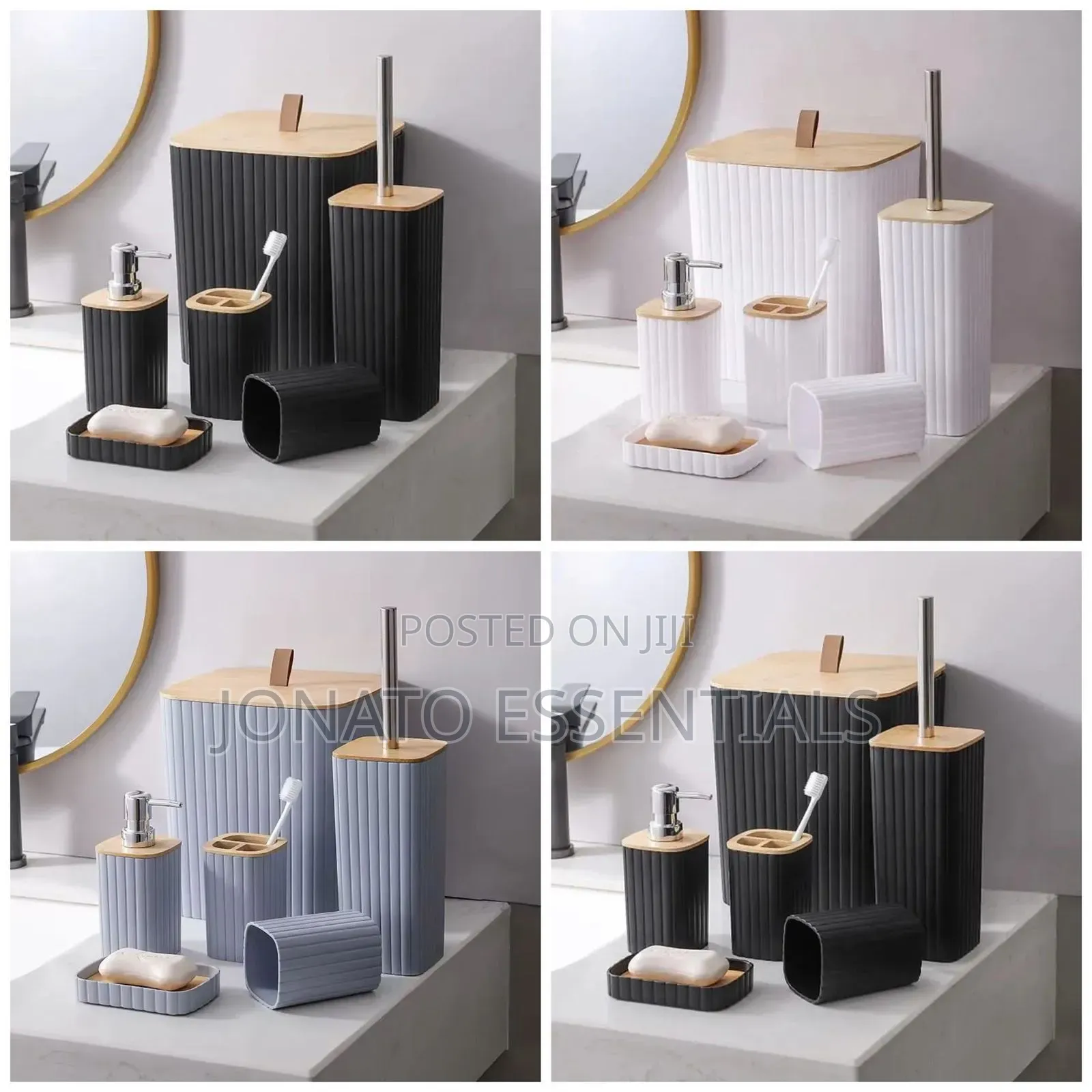 6-Piece Modern Bamboo Bathroom Set Accessory Kit