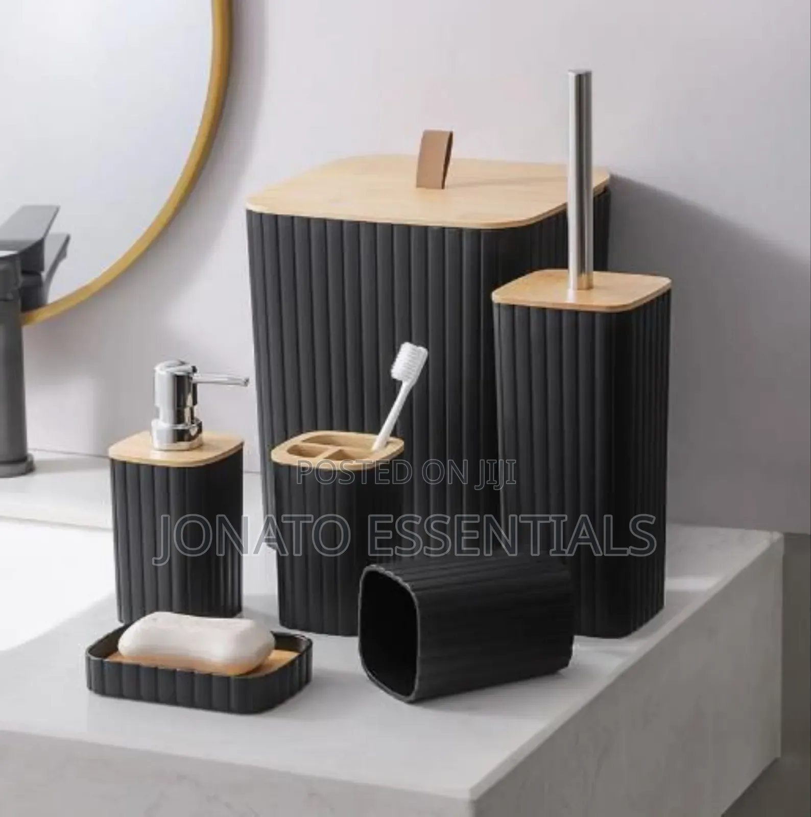 6-Piece Modern Bamboo Bathroom Set Accessory Kit