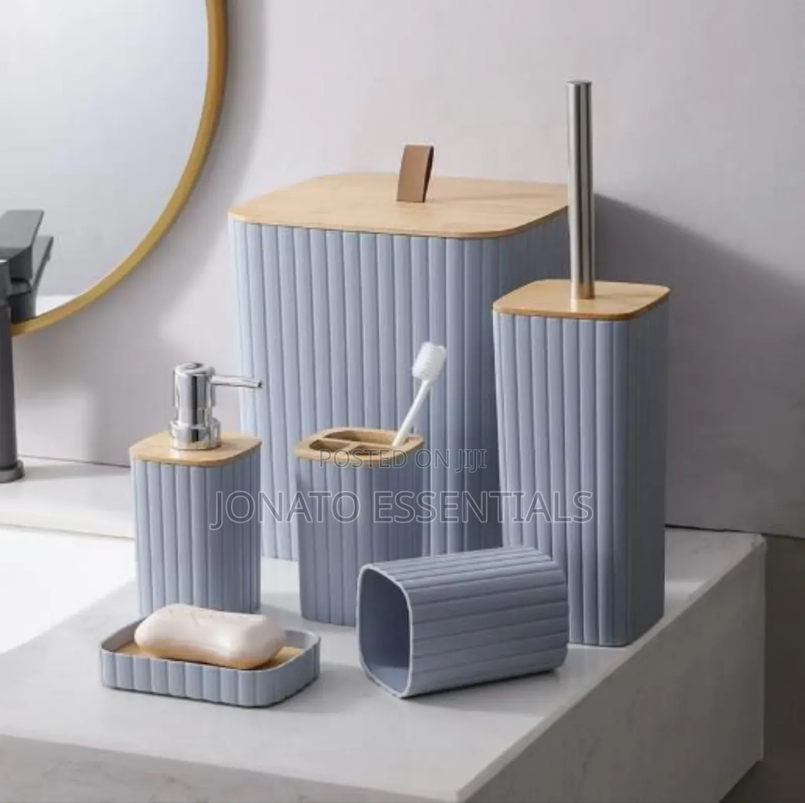 6-Piece Modern Bamboo Bathroom Set Accessory Kit