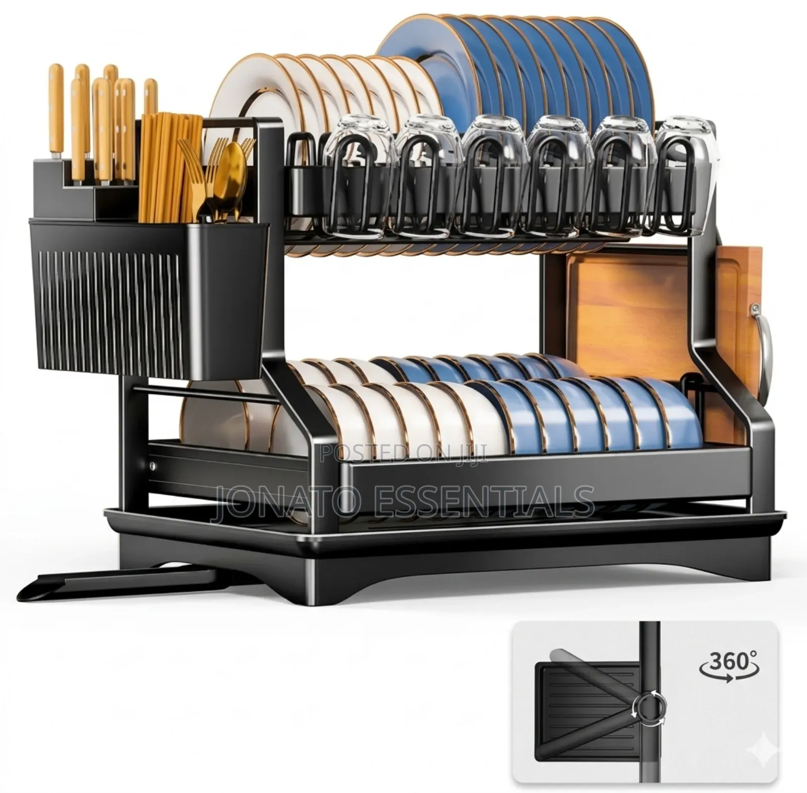 2-Tier Kitchen Dish Rack Organizer - Stainless Steel Drying Rack Black