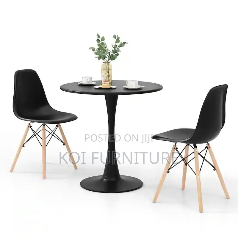 Dining Set : Black Eames-Style Plastic Dining Set With Tulip Table