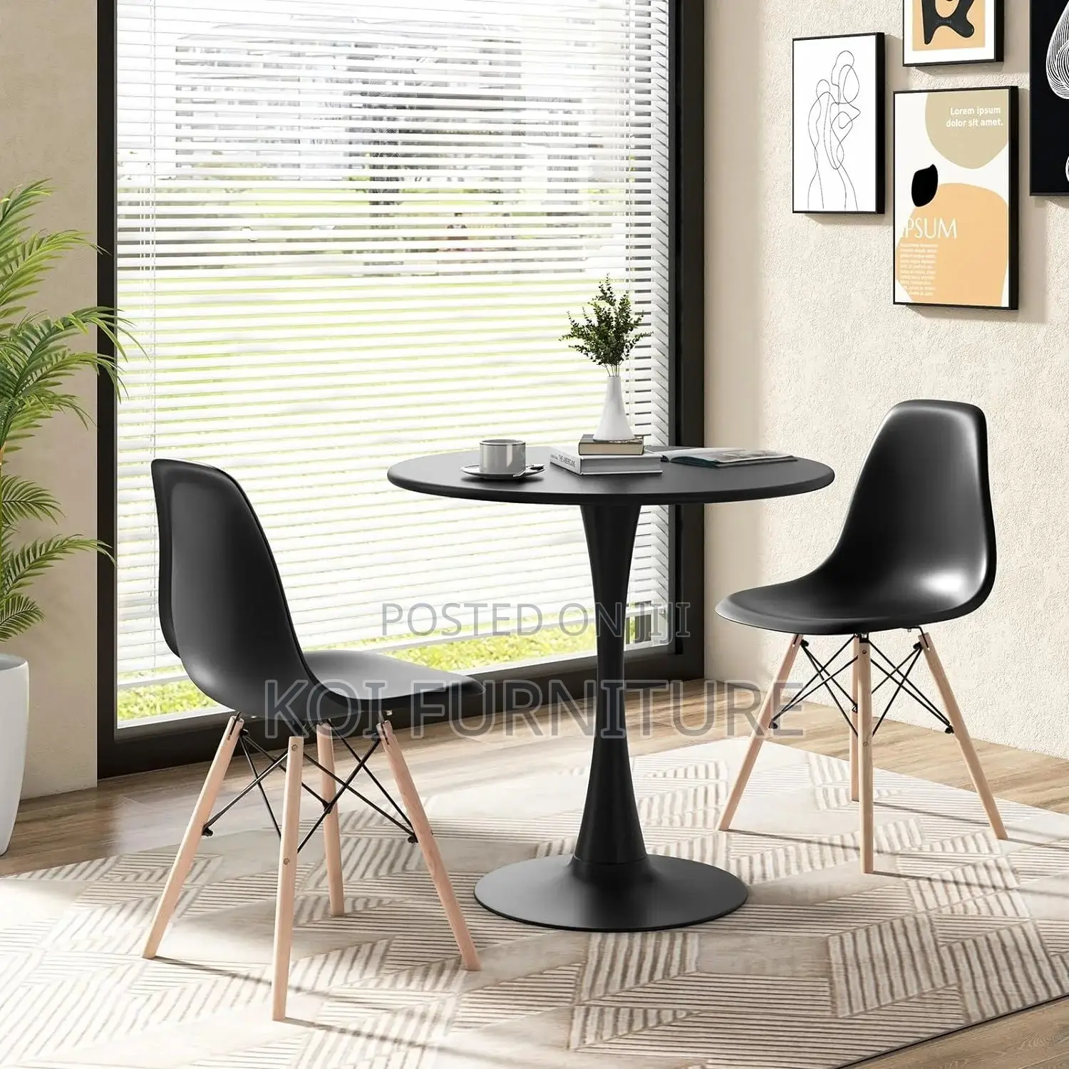 Dining Set : Black Eames-Style Plastic Dining Set With Tulip Table
