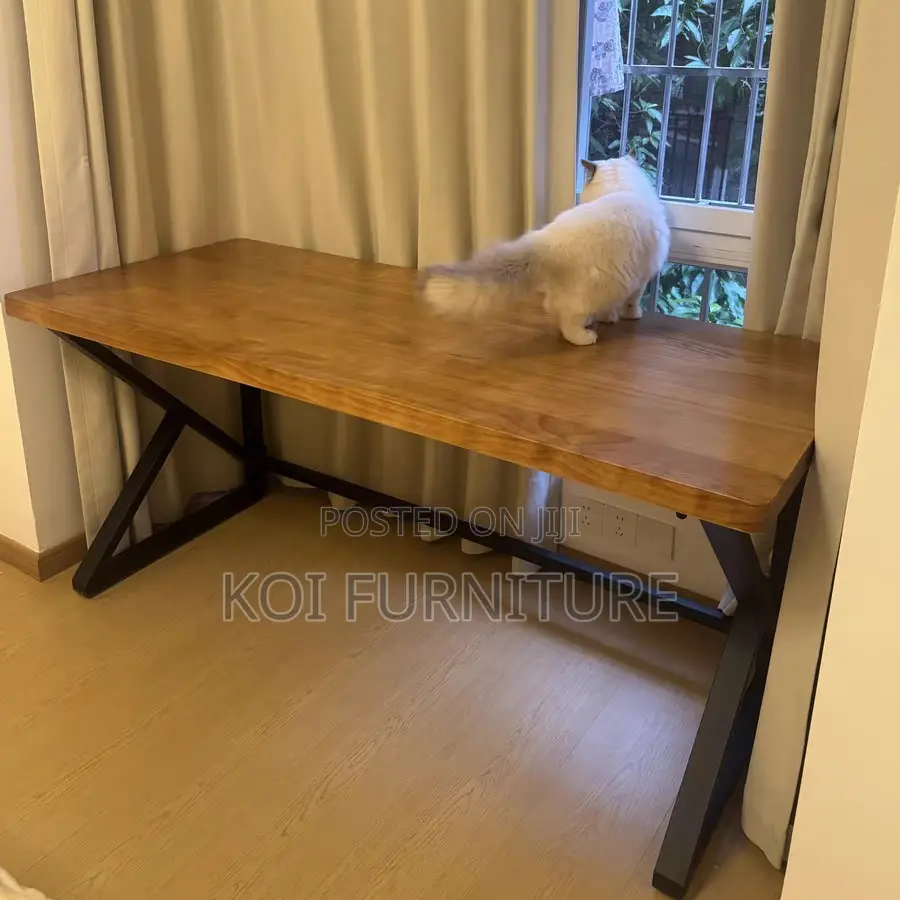 Office Desk : 1.2m Sturdy Black Metal K-Shaped Frame Desk