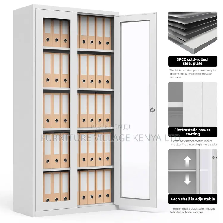 Office Cabinet; 2-Door Glass Office Storage Cabinet