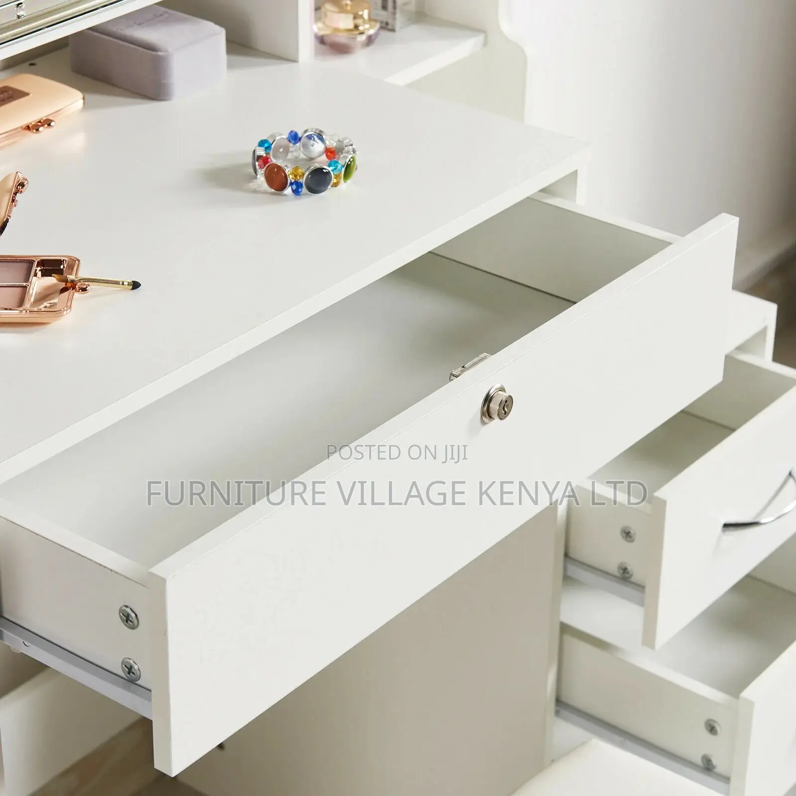 Dresser;Modern Dressing Table W/4 Drawers Sliding Mirror Stool