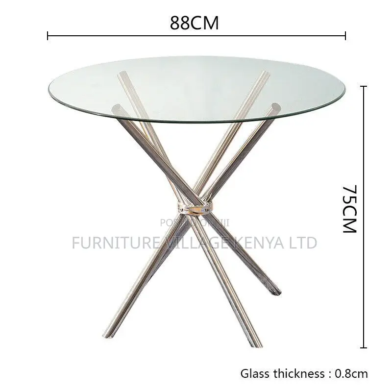 Dining Table; Round Dining Table Chrome Legs Tempered Glass Top