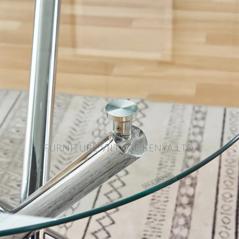 Dining Table; Round Dining Table Chrome Legs Tempered Glass Top