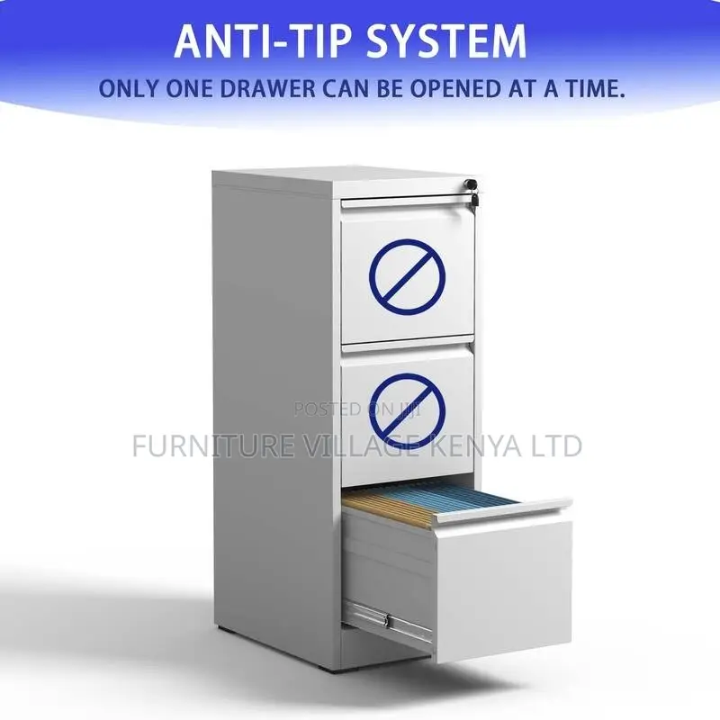 Office Cabinet; 3 Drawer Metal Vertical File Cabinet With Lock