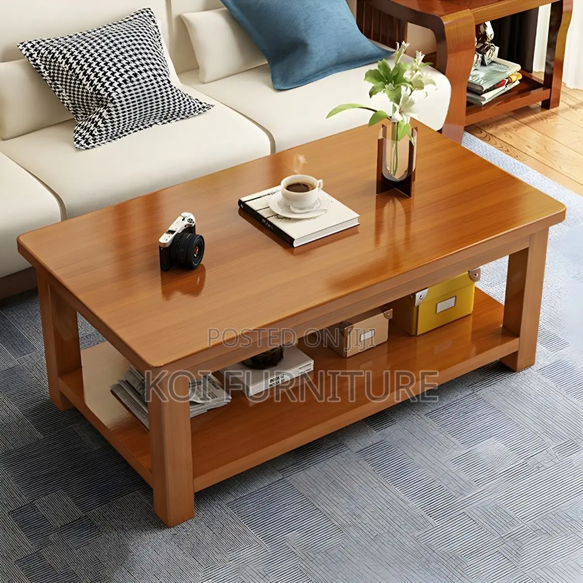 Coffee Table; Mahogany Brown Coffee Table With Under Storage