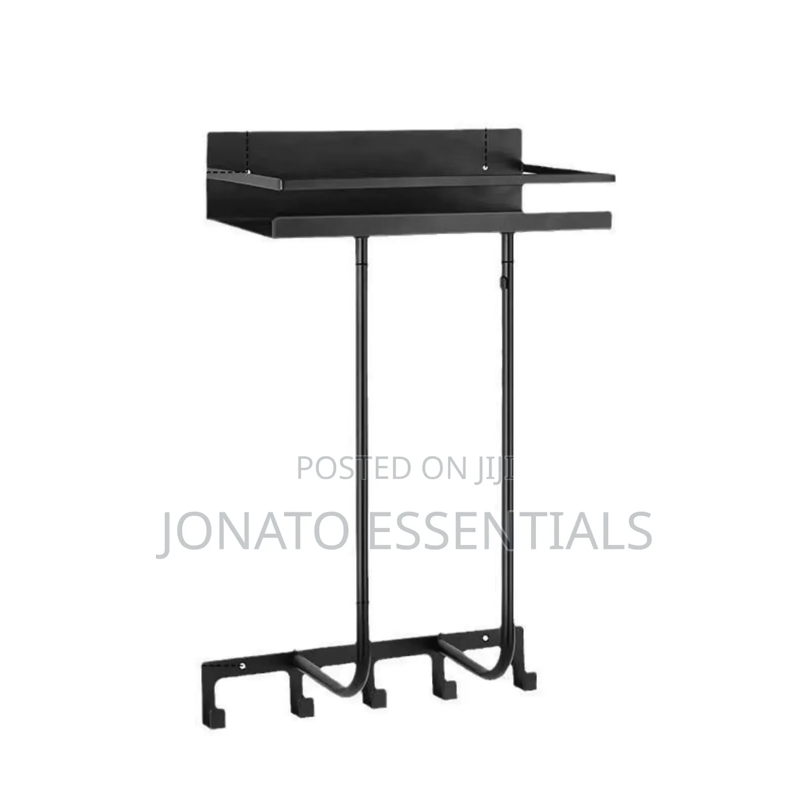 3-in-1 Bathroom Towel Rack With Shelf 5 Hooks - Black