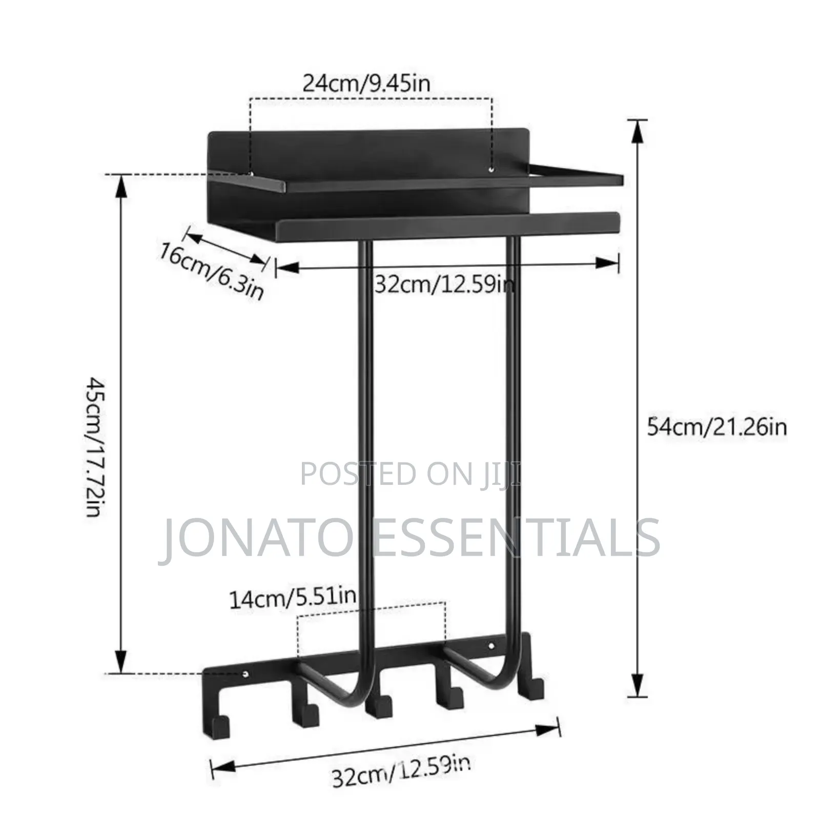 3-in-1 Bathroom Towel Rack With Shelf 5 Hooks - Black
