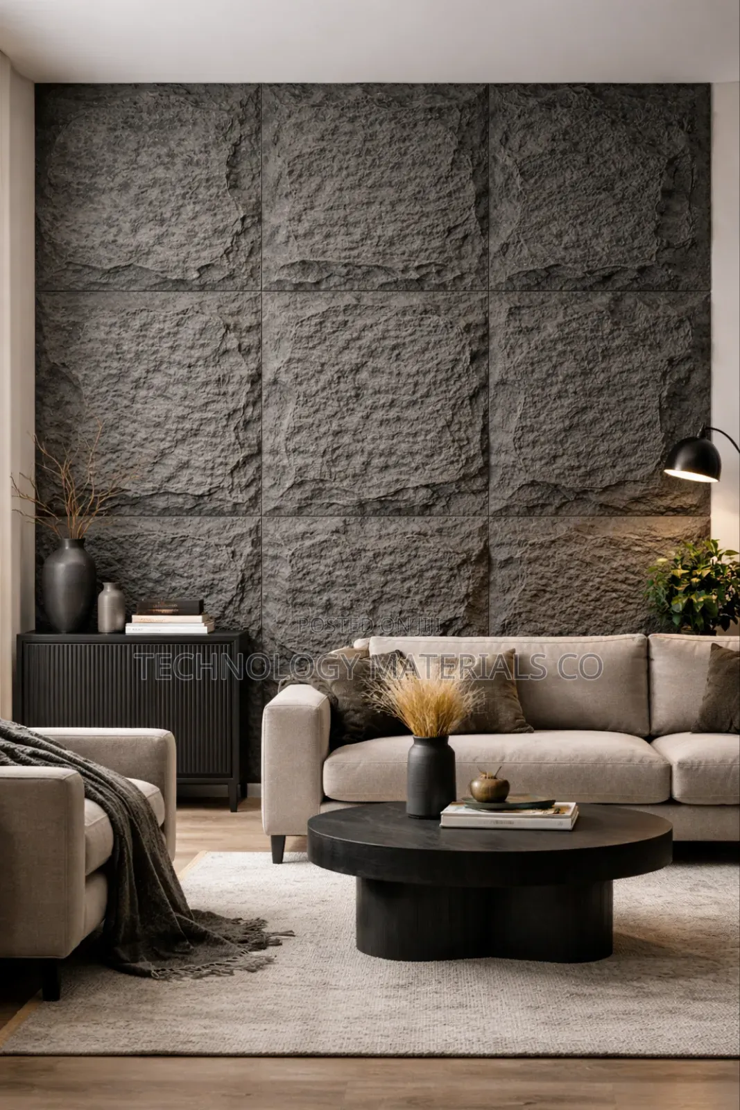 Dark Grey Pu Stone Wall Panels – Modern Feature Wall Cladding