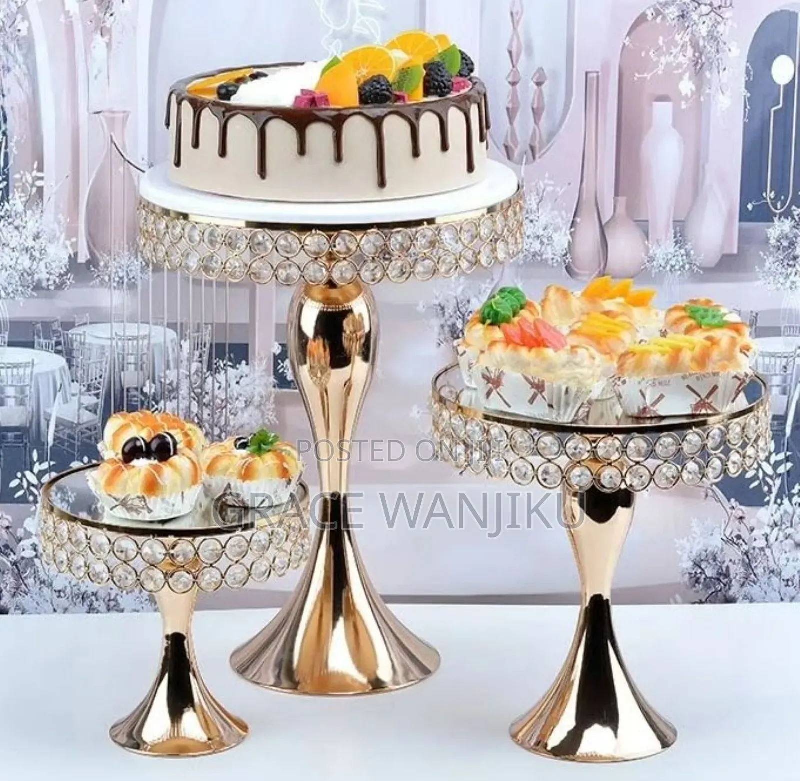 3pcs Gold Cake Stands With Stainless Steel Mirror *