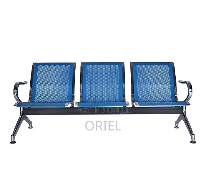 Office Bench : Office 3-Link Non-Padded Blue Waiting Bench