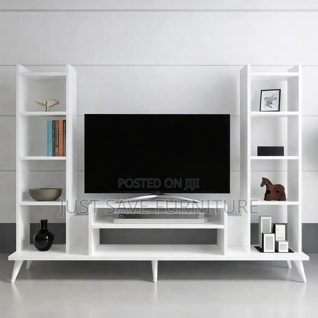 Modern White Tv Stand With Shelves – Stylish Durable (Ksh 14,000)